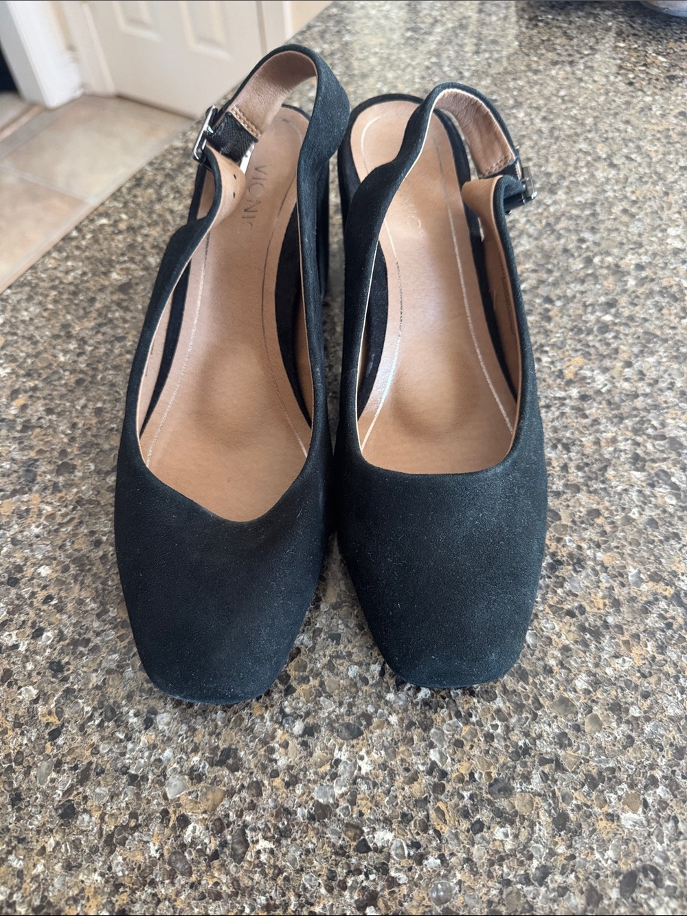 Vionic Nareen Suede 2 1/2" Block Heel Slingback Pump Black